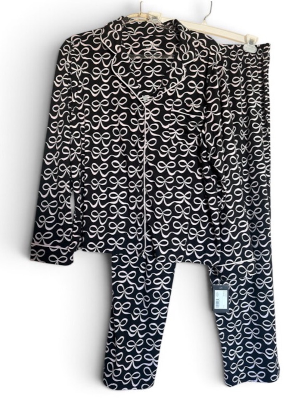 kate spade Black Pajama Set with soft pink Bow Pattern Long Sleeves Women’s XL